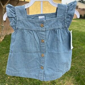 Carter's Denim Blue Ruffle Sleeve Top with shorts